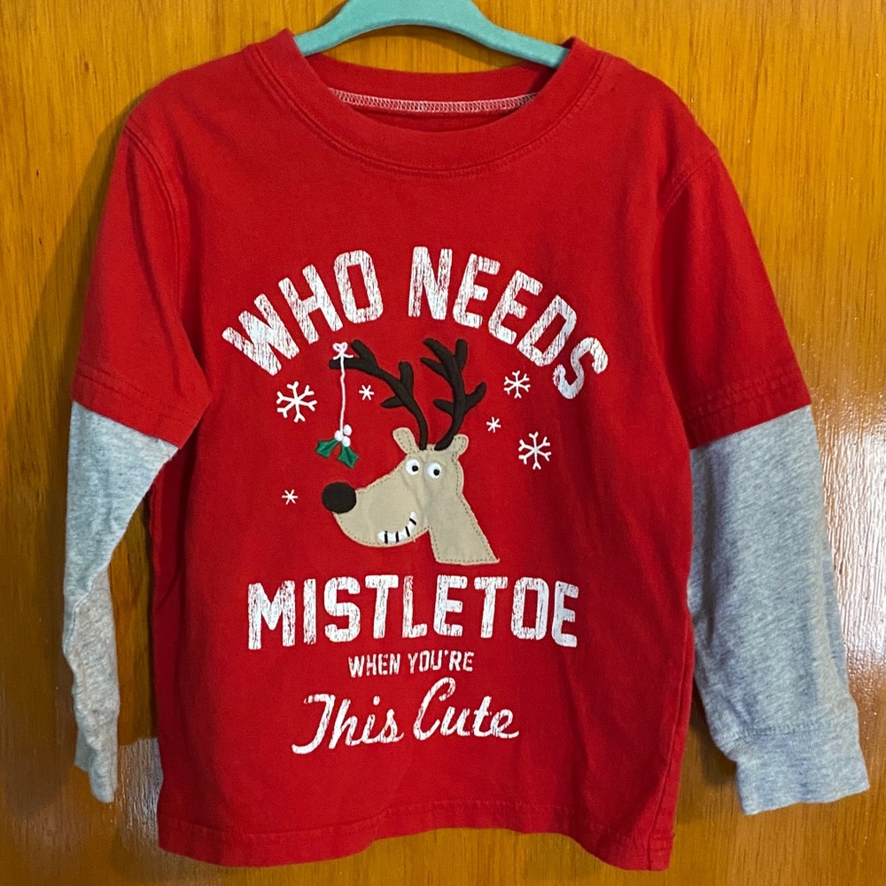 Carter’s Red and Gray Kids Reindeer Shirt - Size: 3T